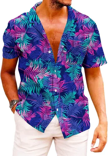 Vista 210 de KYKU - Camisa hawaiana funky para hombre, ropa tropical para vacaciones en Palm Beach