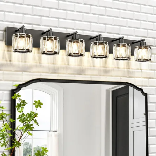 Vista 19 de VOLISUN Luces de Tocador de Cristal - 2 Luces Modernas de Acero Inoxidable para Baño Sobre Espejo, Acabado Cromado - Certificado UL