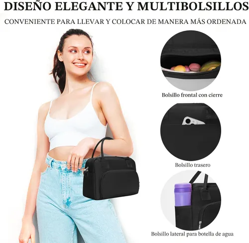 Vista 3 de MEXS - Lonchera térmica para mujeres y hombres, grande, reutilizable, para adultos, a rayas, a prueba de fugas, hielera portátil, para el trabajo