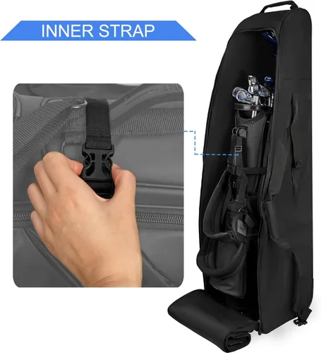 Vista 4 de DAFISKY Bolsa de viaje de golf para aerolíneas con ruedas, varilla de soporte ajustable para proteger palos de golf