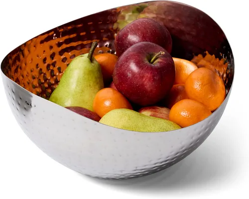 Vista 2 de Cuenco decorativo grande, cuenco de fruta de acero inoxidable para servir ensalada, cuenco de centro de mesa martillado (redondo de 10 pulgadas)