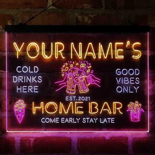 Vista 18 de Tazas de cerveza personalizadas para bar en casa, letrero de luz LED de neón tricolor, nombre personalizado, fecha, texto, cita, fuente verde, rojo