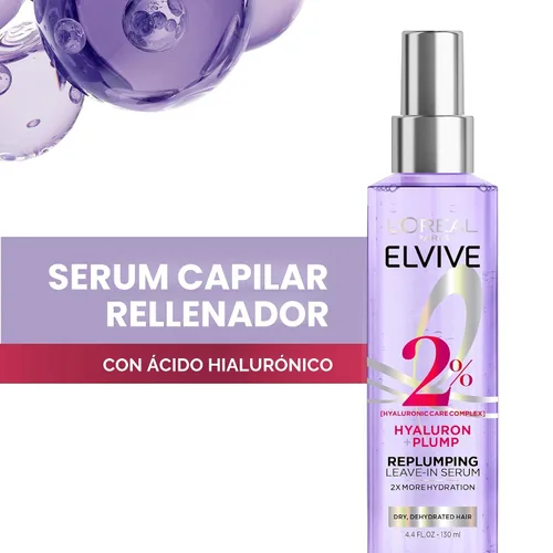 Vista 2 de L'Oréal Paris Elvive Hyaluron Plump - Suero capilar hidratante para rellenar con complejo de ácido hialurónico, para cabello deshidratado y seco