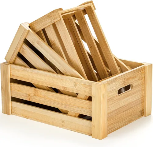 Vista 8 de Lawei Juego de 3 cajas de bambú con asas, caja de almacenamiento decorativa rústica, caja de almacenamiento para exhibición, cestas de bambú