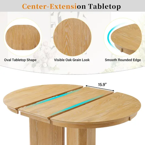 Vista 6 de Mesa de comedor extensible ovalada de madera con base de pedestal Marrón