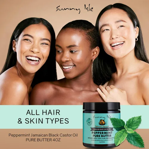 Vista 5 de Sunny Isle Aceite de ricino negro jamaicano con mantequilla pura infundida con aceite de menta 4 oz Cuidado natural del cabello y la piel