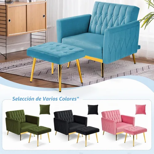 Vista 8 de Silla decorativa de terciopelo con otomana y respaldo ajustable