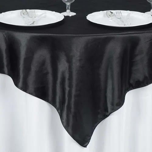 Vista 3 de Efavormart Paquete de 5 Sobremanteles Cuadrados de Satén de 60" para Decoraciones de Mesa de Bodas, Catering y Fiestas, Cubierta de Mantel Negro