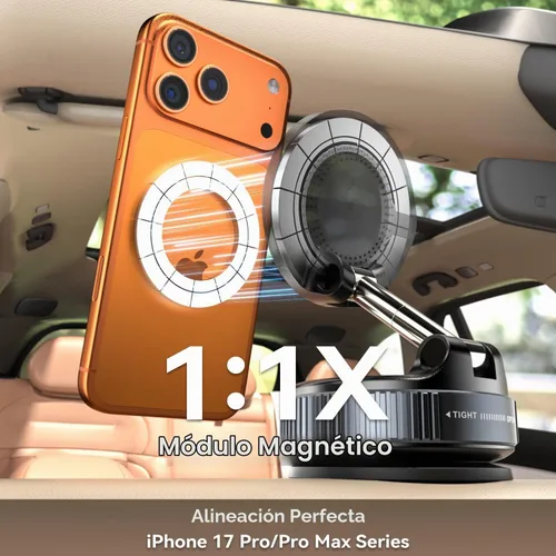 Vista 4 de Soporte magnético para teléfono de coche de carga rápida de 15 W [nueva ventosa elástica al vacío] Cargador inalámbrico ajustable de 360°