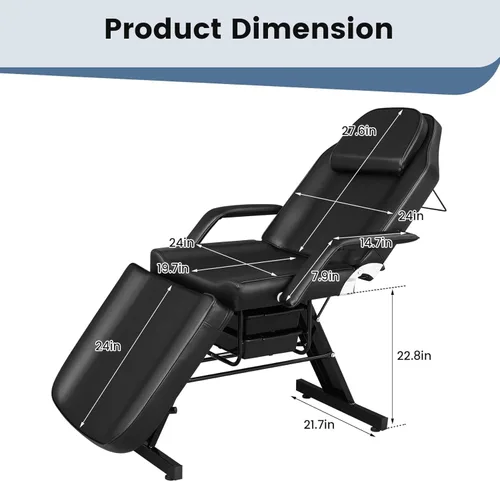 Vista 2 de Bigbiglife Cama de tatuaje de salón de masaje con cesta de belleza, cama de masaje profesional de 3 pliegues de altura ajustable para spa salón