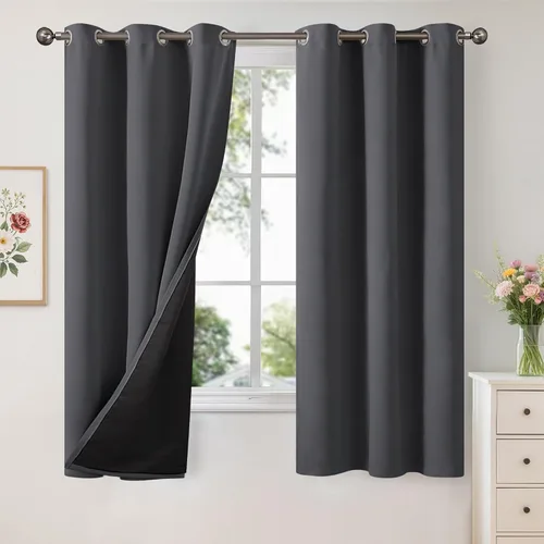 Vista 109 de YoungsTex - Cortinas 100% opacas para dormitorio, con aislamiento térmico y ojales, cortinas oscuras negras con capa pesada para ventana de sala