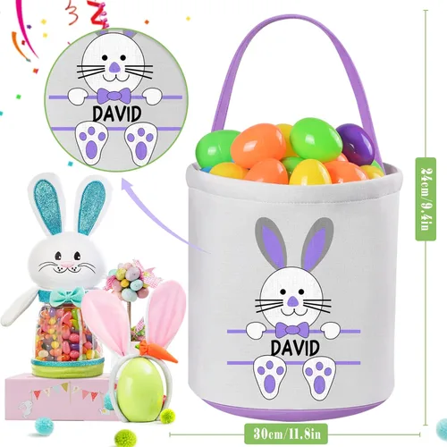 Vista 2 de Paquete de 2 cestas de Pascua personalizadas con asa, lona, azul