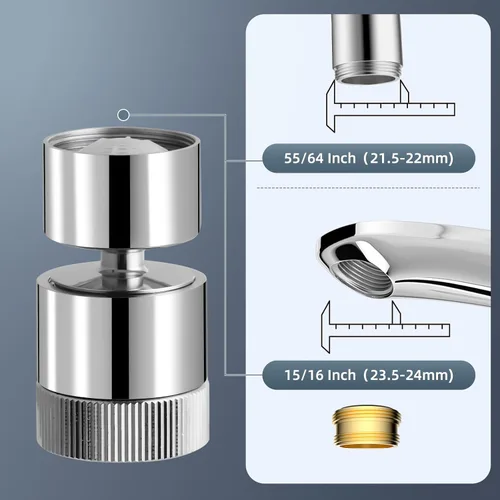 Vista 4 de Hibbent Aireador de doble flujo de agua para fregadero de cocina, aireador de grifo de baño giratorio de 360 grados, fácil control con una mano, 1.8