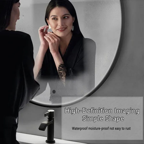 Vista 4 de Decorative Mirrors for Wall, Circle Ceiling Mounted Mirror, Floating Bathroom Vanity Hanging Mirror with Black Metal Frame and Boom - Round