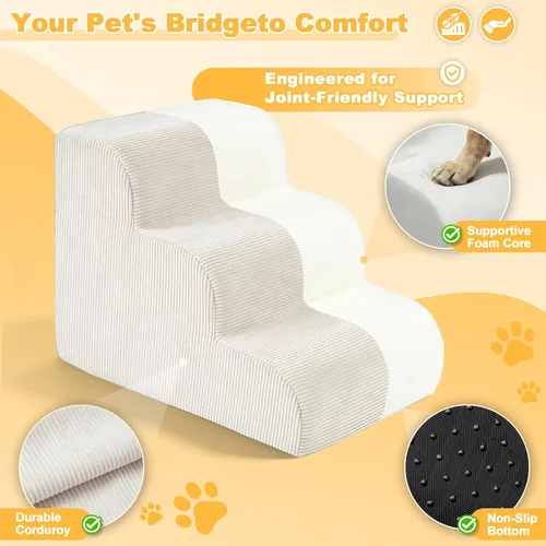 Vista 7 de Escaleras para perros pequeños, rampa de 3 escalones para sofá cama Beige