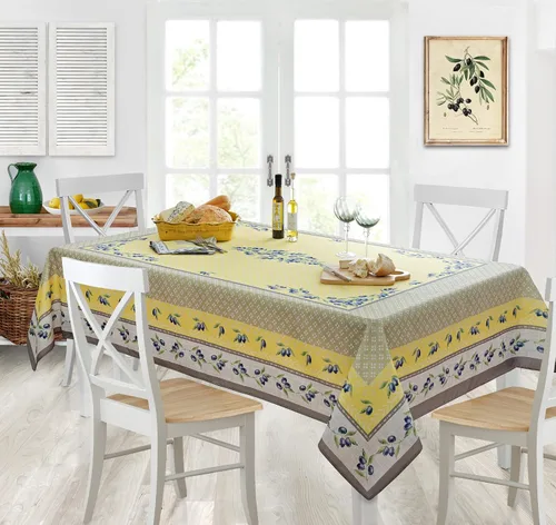 Vista 6 de Home Bargains Plus Mantel rectangular de tela, juego de 4 manteles individuales, estampado Olivier amarillo y gris oliva, manteles individuales