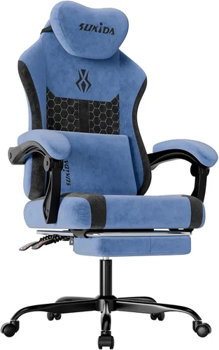 Vista 10 de SUKIDA Silla ergonómica de videojuegos de tela, sillas ergonómicas de respaldo alto para juegos de computadora con gran masaje ajustable, soporte