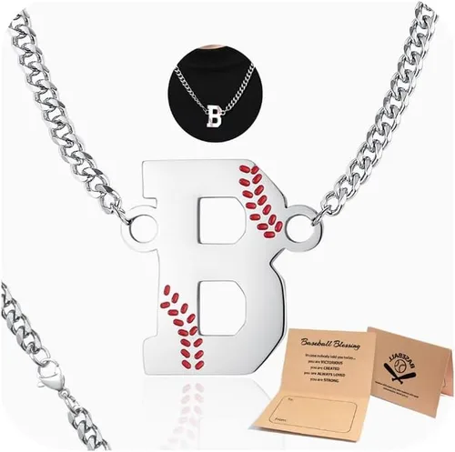 Vista 12 de QINJIEJIE Collar de béisbol inicial A-Z con letras, accesorios deportivos, colgante de encanto de béisbol, joyería de cadena de acero inoxidable 2-P