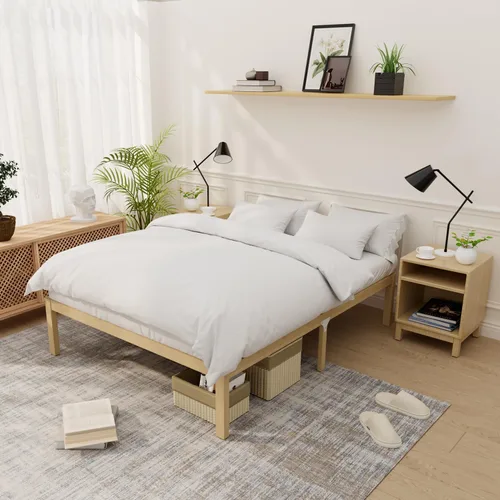 Vista 14 de Base de cama de bambú de tamaño individual con plataforma de madera, estructura sólida y estable con listones antideslizantes, cama alta,