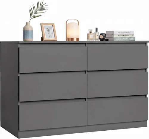 Vista 11 de Spaco Cómoda negra para dormitorio, cómoda moderna de 6 cajones con cajón profundo, amplia cómoda de almacenamiento, muebles organizadores de Negro