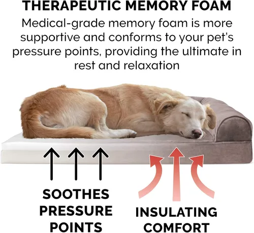 Vista 4 de Furhaven Cama para perro de espuma viscoelástica para perros medianos y pequeños con cojines extraíbles y funda lavable, para perros de hasta 35