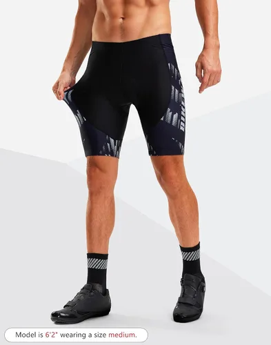 Vista 2 de Bikewa Pantalones cortos de ciclismo para hombre, con acolchado 4D, para ciclismo de carretera, con bolsillos con cremallera