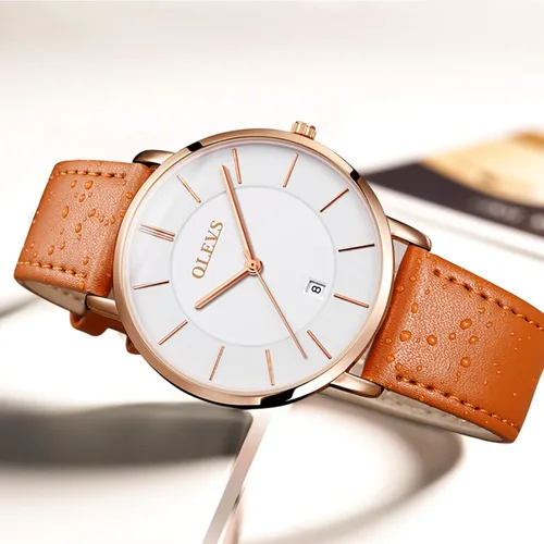 Vista 3 de OLEVS Reloj para hombre de lujo ligero de cuero impermeable con movimiento japonés para hombre con fecha calendario minimalista ultrafino clásico