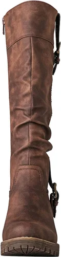 Vista 4 de GLOBALWIN Botas de tacón bajo grueso para mujer, botas altas hasta la rodilla para mujer