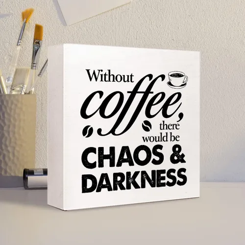 Vista 4 de Cartel de madera con texto en inglés "Funny Without Coffee Chaos", letrero rústico de madera de café para el hogar, cocina, oficina, cafetería, bar