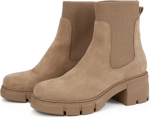 Vista 7 de REDTOP Botas Chelsea elásticas para mujer, tacón grueso, plataforma, suela de lengüeta, botines al tobillo
