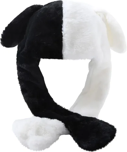 Vista 2 de Sombrero de oso blanco y negro con orejas móviles, gorro de salto presionando las patas que harán que las orejas se muevan, divertido regalo