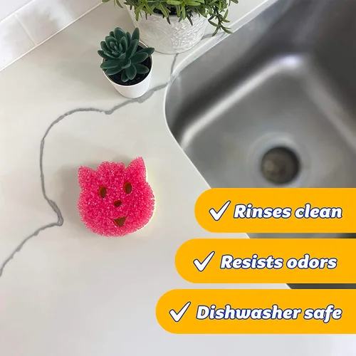 Vista 8 de Scrub Daddy Scrub Mommy Special Edition Pets Cat - Esponja multiusos para platos sin arañazos, sin BPA y fabricada con espuma de polímero, esponja