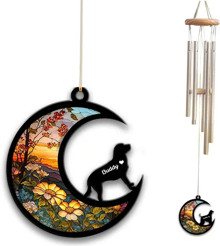 Vista 14 de Carillón de viento con atrapa el sol afghan Hound, campanilla de viento conmemorativa de girasol personalizada para perro, regalo de pérdida