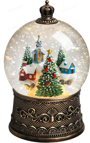 Vista 8 de Linterna de Globo de Nieve Navideño con Purpurina, Luz Musical de Globo de Nieve con Temporizador, Caja de Música con Alimentación USB y por