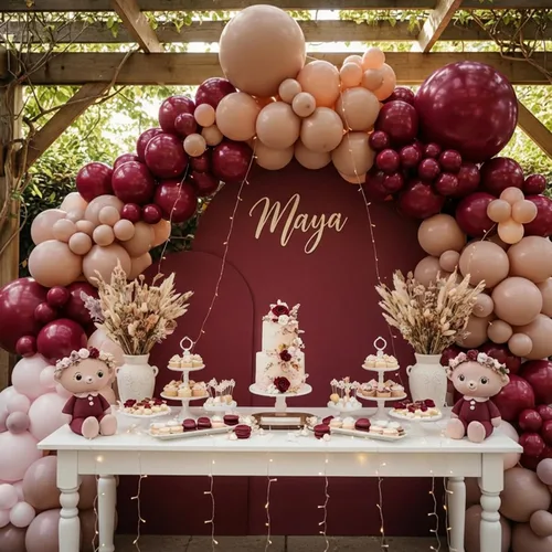 Vista 8 de RUBFAC Globos burdeos, 87 piezas de diferentes tamaños de 18, 12, 10, 5 pulgadas, kit de arco de globos de látex granate, guirnalda para cumpleaños
