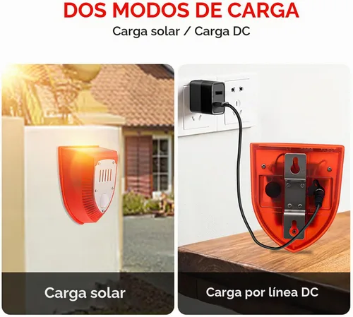 Vista 4 de Alarma solar con sensor de movimiento para exteriores: luces solares de alarma de seguridad con ladridos de perro y sonido de disparo