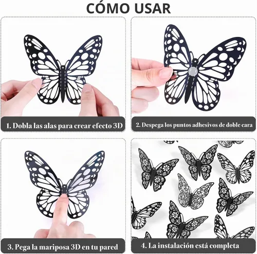 Vista 7 de Calcomanías de pared de mariposa 3D, 72 unidades, 3 tamaños, 3 estilos, calcomanías de pared metálicas extraíbles, calcomanías de pared para nevera
