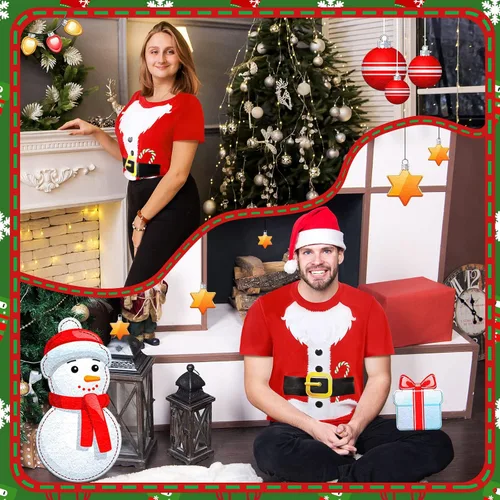 Vista 6 de Camiseta de Navidad roja de Papá Noel novedosa camiseta unisex de elfo verde para disfraz de fiesta de Navidad (Santa, XXL), Papá Noel