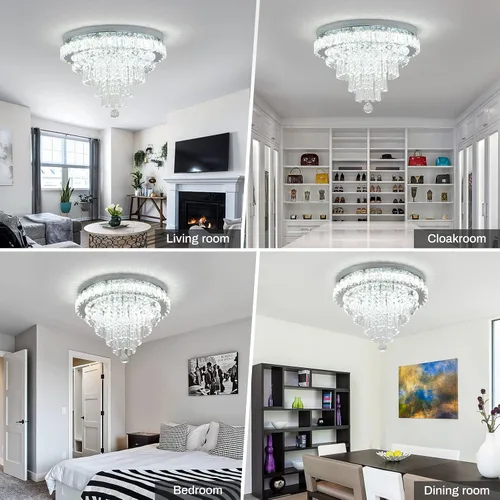 Vista 4 de CLAIRDAI Lámpara de araña moderna de cristal redonda LED, luminarias de luz de techo de cristal, lámpara de araña de montaje empotrado, lámpara