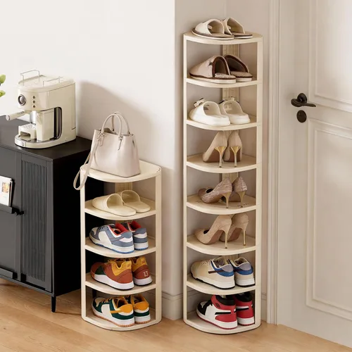 Vista 3 de Zapatero vertical de 5 niveles, organizador de zapatos de esquina para entrada, organizador de zapatos estrecho para espacios pequeños, zapato alto