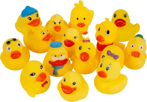 Vista 2 de Juego de 15 patos de goma de juguete de baño, 2 pulgadas, juego de pato flotante de goma chirriante para baby shower, bañera y piscina
