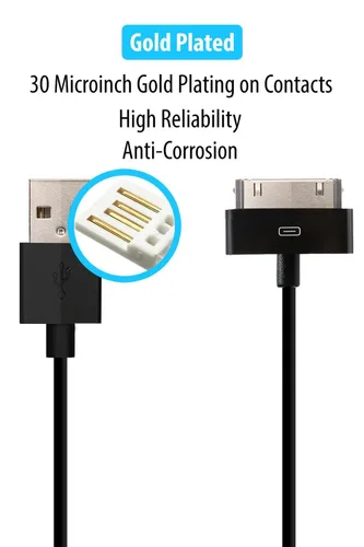 Vista 2 de Cable cargador corto de 30 pines [certificado MFi] para iPhone 4, iPhone 4S, iPad 1/2/3, iPod Touch, iPod Nano (negro, 8 pulgadas, 7.9 in, 1 unidad)