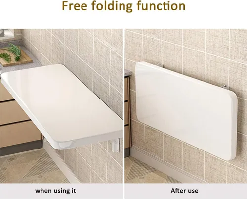 Vista 4 de Mesa de comedor plegable para uso doméstico, tamaño pequeño, para cocina y apartamento en la pared, mesa de trabajo flotante para ordenador, estante