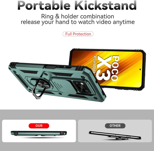 Vista 2 de Asuwish Funda de teléfono para Xiaomi Poco X3 Pro/PocoX3 NFC/Poco X3 con cubierta de cámara Protector de pantalla de vidrio templado, soporte