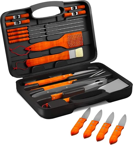 Vista 8 de Home-Complete HC-1001 - Juego de herramientas para barbacoa de madera, 18 piezas, accesorios de barbacoa de acero inoxidable con asas de madera