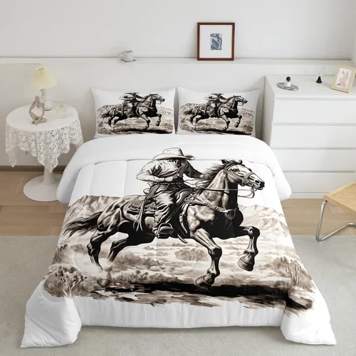 Vista 15 de Ropa de cama con estampado de vaca marrón tamaño individual, juego de edredón rústico de piel de vaca con calavera de vaca, relleno de edredón