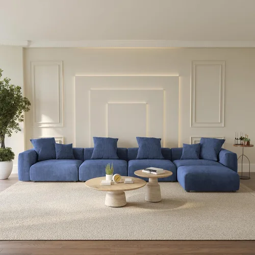 Vista 56 de WJShome Cloud Couch Sofá Seccional Modular, Sofá en Forma de L de 102 pulgadas con Otomana, Sofá de Pana Beige de 3 Asientos, Sofá Seccional