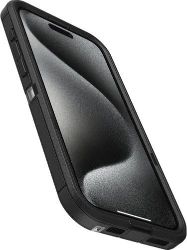 Vista 3 de OtterBox Funda transparente para iPhone 15 Pro MAX (solamente) Defender Series XT, lado oscuro (negro/transparente), sin pantalla, resistente, se