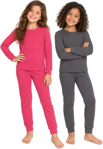 Vista 9 de Sweet & Sassy Conjunto de ropa interior térmica para niñas, 4 piezas de punto gofre, manga larga térmica y capa base larga (tallas 2T-16)