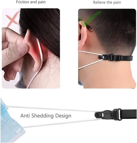 Vista 2 de Correa extensora de máscara, 10 piezas de tela elástica, clip protector de orejas con correa ajustable para la parte posterior de la cabeza